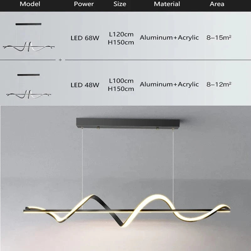 Suspension LED moderne "Gold Wave" pour salle à manger, chambre, salon et cuisine | Marco Lucetti