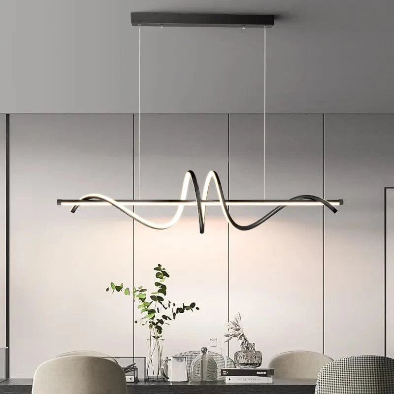 Suspension LED moderne "Gold Wave" pour salle à manger, chambre, salon et cuisine | Marco Lucetti A noir / 100cm-48W / Blanc froid pas de télécommande | CHINE
