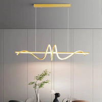 Suspension LED moderne "Gold Wave" pour salle à manger, chambre, salon et cuisine | Marco Lucetti A or / 100cm-48W / Blanc froid pas de télécommande | CHINE