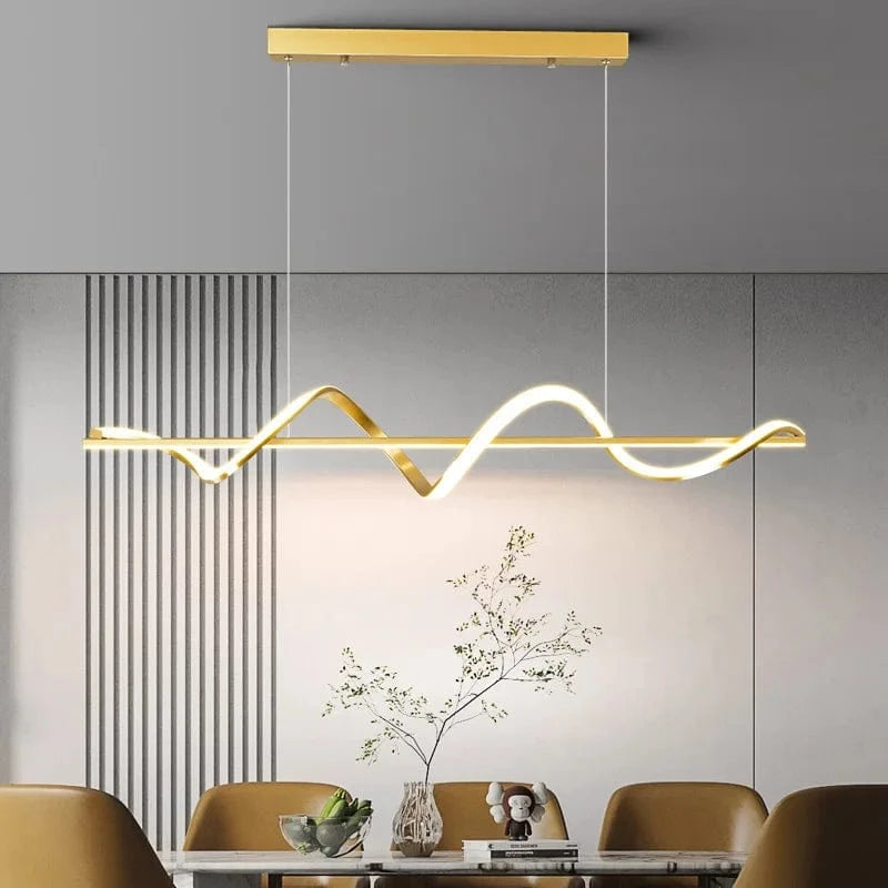 Suspension LED moderne "Gold Wave" pour salle à manger, chambre, salon et cuisine | Marco Lucetti B Or / 100cm-48W / Blanc froid pas de télécommande | CHINE