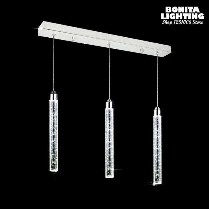 Suspension LED moderne minimaliste "Crystal Glow" pour salle à manger - Tube cylindrique long pour plafonds hauts | Marco Lucetti