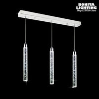 Suspension LED moderne minimaliste "Crystal Glow" pour salle à manger - Tube cylindrique long pour plafonds hauts | Marco Lucetti