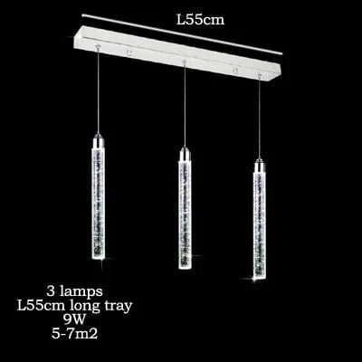 Suspension LED moderne minimaliste "Crystal Glow" pour salle à manger - Tube cylindrique long pour plafonds hauts | Marco Lucetti 3 lampes 9W / Lumière jaune 3000K