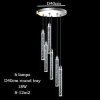 Suspension LED moderne minimaliste "Crystal Glow" pour salle à manger - Tube cylindrique long pour plafonds hauts | Marco Lucetti 6 lampes 18W / Lumière jaune 3000K