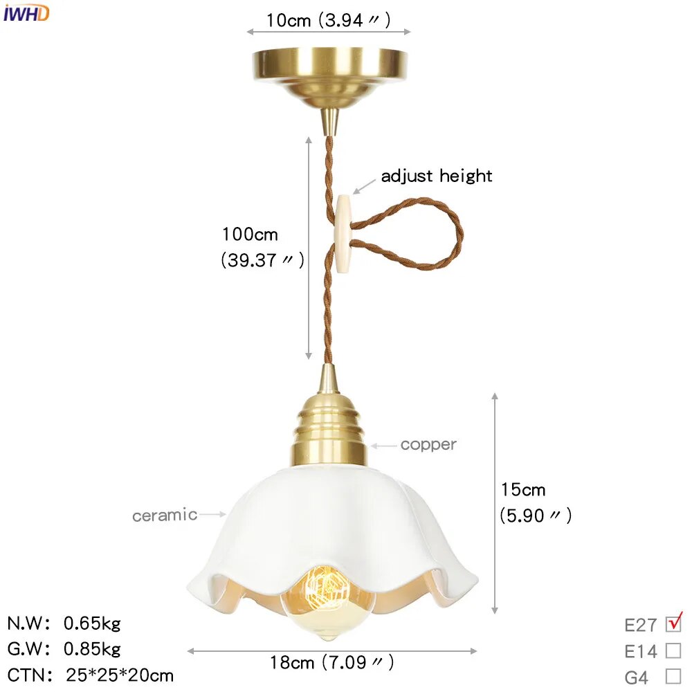 Suspension LED Cuivre Verre nordique moderniste