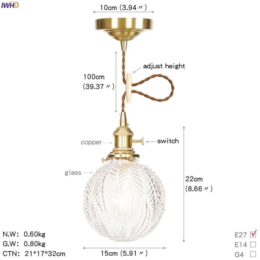 Suspension LED Cuivre Verre nordique moderniste
