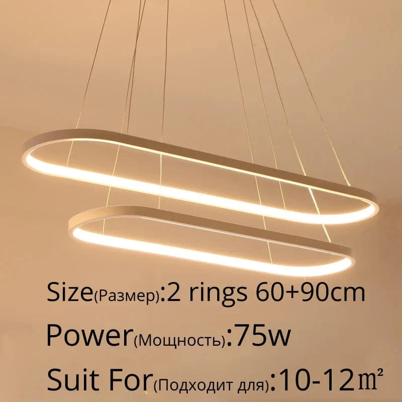 Suspension LED moderne rectangulaire avec télécommande - Lampara Tech | Marco Lucetti 2 anneaux 69x90cm / Couleur or / Luminosité variable