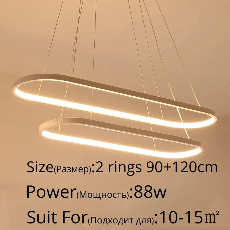 Suspension LED moderne rectangulaire avec télécommande - Lampara Tech | Marco Lucetti 2 anneaux 90x120cm / Couleur or / Blanc chaud, pas de télécommande