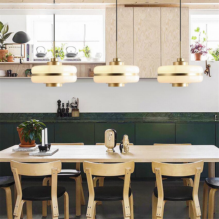 Suspension LED moderne Rinna - Blanc opale doré | Marco Lucetti