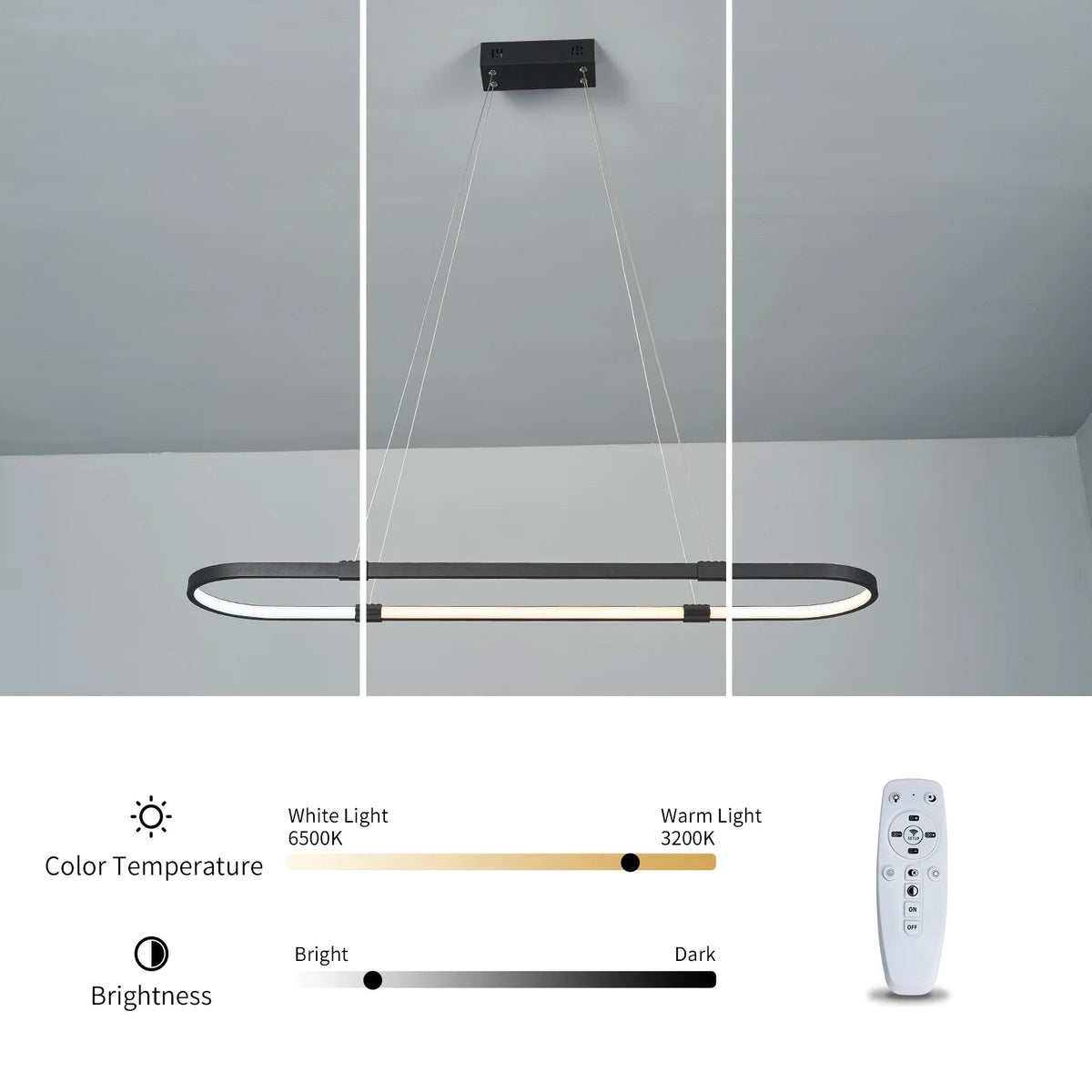 Suspensions LED élégantes pour salle à manger.