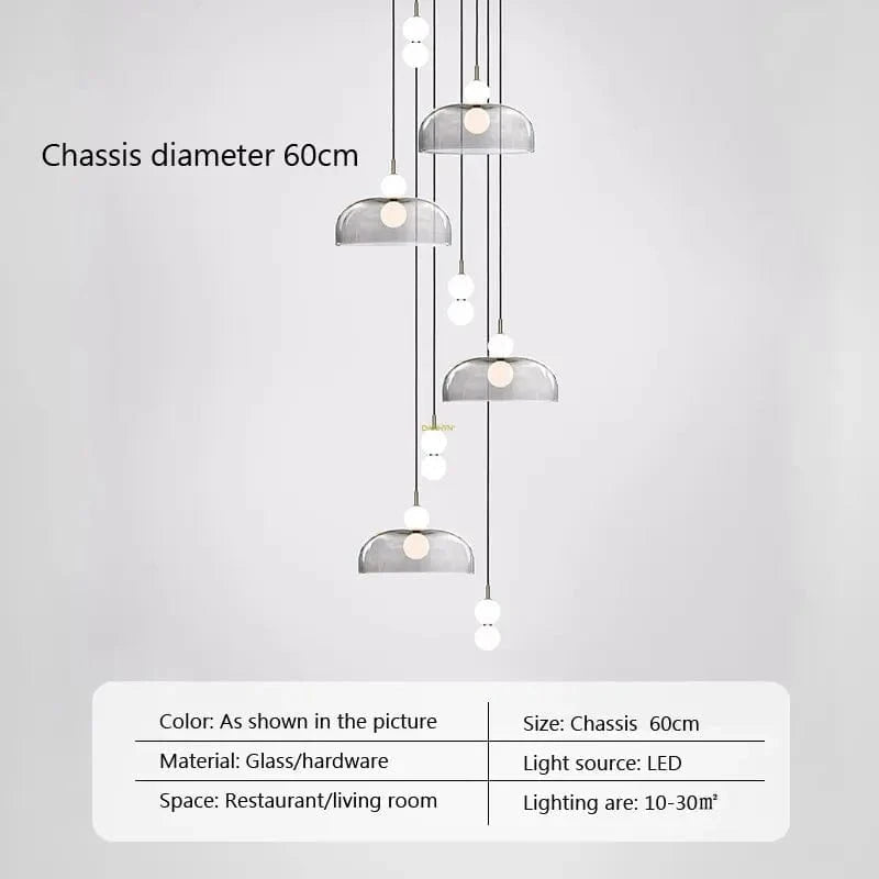 Suspension LED Nordica en verre gris fumé | Marco Lucetti AB 8H / Blanc chaud