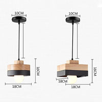 Suspension LED Nordique en Bois et Fer Noir de 18CM Carré - Idéal pour Salon, Chambre, Salle à Manger et Bureau | Marco Lucetti