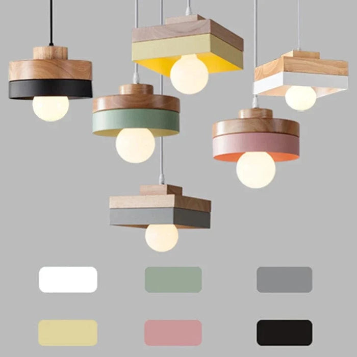 Suspension LED Nordique en Bois et Fer Noir de 18CM Carré - Idéal pour Salon, Chambre, Salle à Manger et Bureau | Marco Lucetti