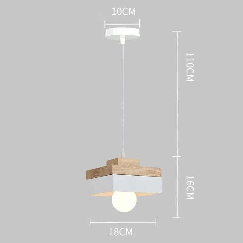 Suspension LED Nordique en Bois et Fer Noir de 18CM Carré - Idéal pour Salon, Chambre, Salle à Manger et Bureau | Marco Lucetti PL076 Carré Blanc / Blanc froid