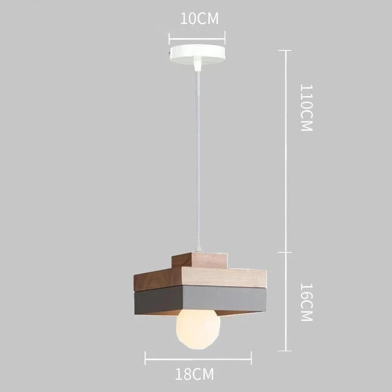 Suspension LED Nordique en Bois et Fer Noir de 18CM Carré - Idéal pour Salon, Chambre, Salle à Manger et Bureau | Marco Lucetti PL076 Carré Gris / Blanc froid
