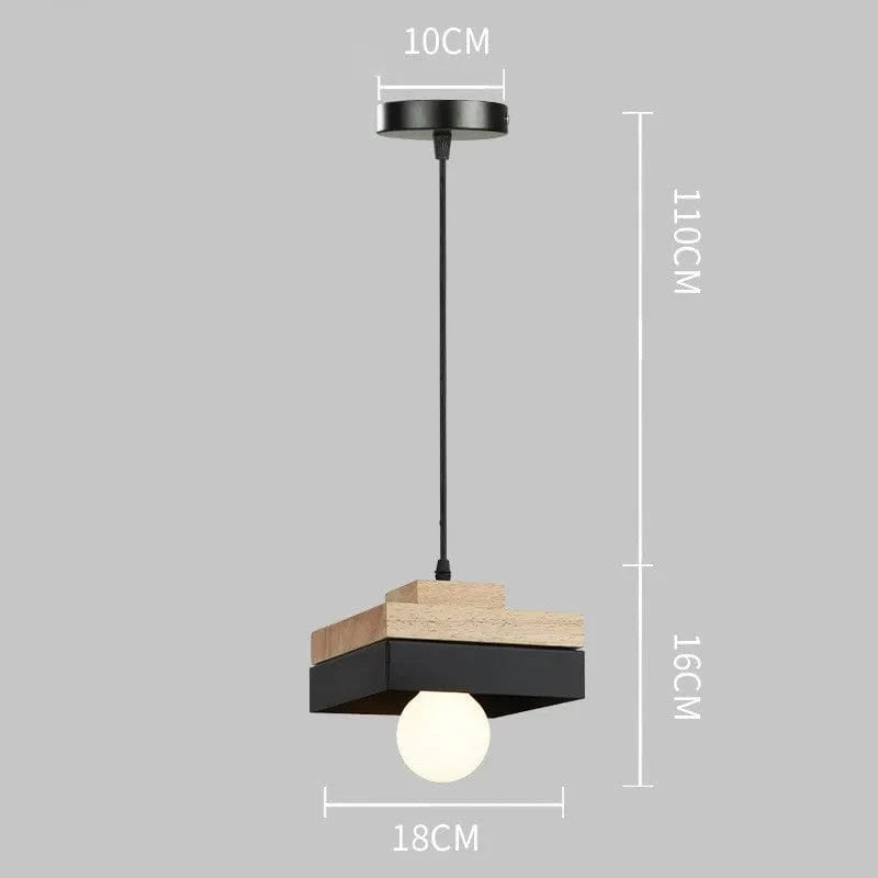 Suspension LED Nordique en Bois et Fer Noir de 18CM Carré - Idéal pour Salon, Chambre, Salle à Manger et Bureau | Marco Lucetti PL076 Carré Noir / Blanc froid