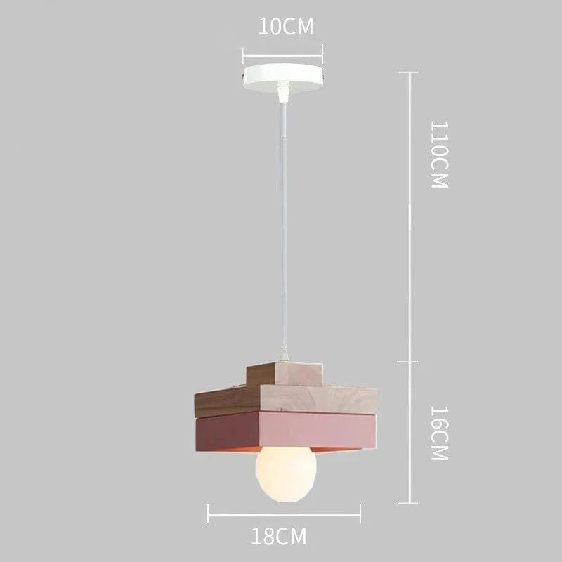 Suspension LED Nordique en Bois et Fer Noir de 18CM Carré - Idéal pour Salon, Chambre, Salle à Manger et Bureau | Marco Lucetti PL076 Carré Rose / Blanc froid
