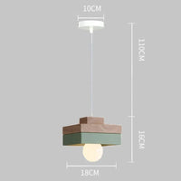 Suspension LED Nordique en Bois et Fer Noir de 18CM Carré - Idéal pour Salon, Chambre, Salle à Manger et Bureau | Marco Lucetti PL076 Carré Vert / Blanc froid