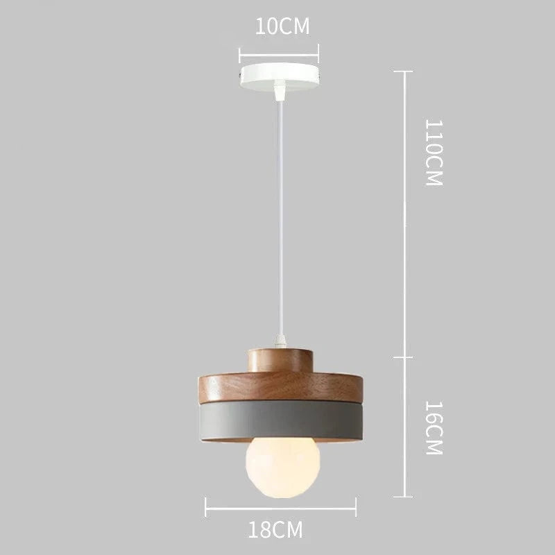 Suspension LED Nordique en Bois et Fer Noir de 18CM Carré - Idéal pour Salon, Chambre, Salle à Manger et Bureau | Marco Lucetti PL076 Gris Rond / Blanc froid