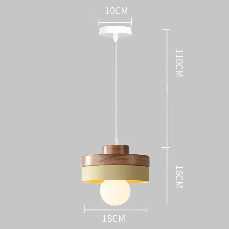 Suspension LED Nordique en Bois et Fer Noir de 18CM Carré - Idéal pour Salon, Chambre, Salle à Manger et Bureau | Marco Lucetti PL076 Jaune Rond / Blanc froid