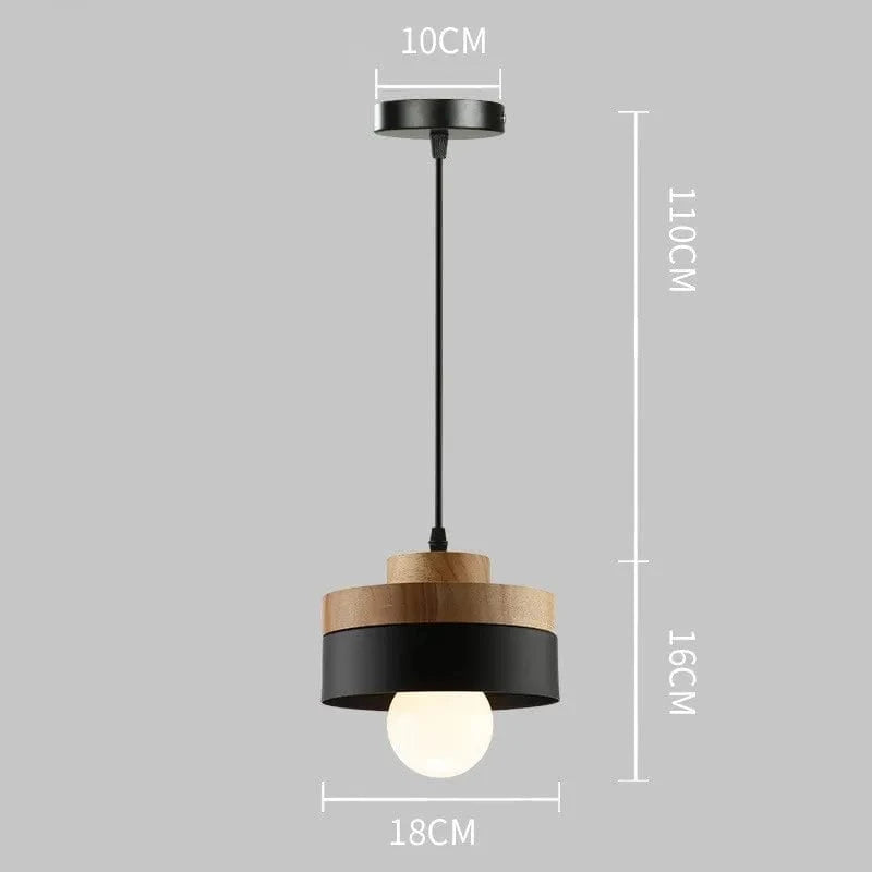 Suspension LED Nordique en Bois et Fer Noir de 18CM Carré - Idéal pour Salon, Chambre, Salle à Manger et Bureau | Marco Lucetti PL076 Rond Noir / Blanc froid