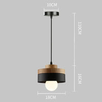 Suspension LED Nordique en Bois et Fer Noir de 18CM Carré - Idéal pour Salon, Chambre, Salle à Manger et Bureau | Marco Lucetti PL076 Rond Noir / Blanc froid