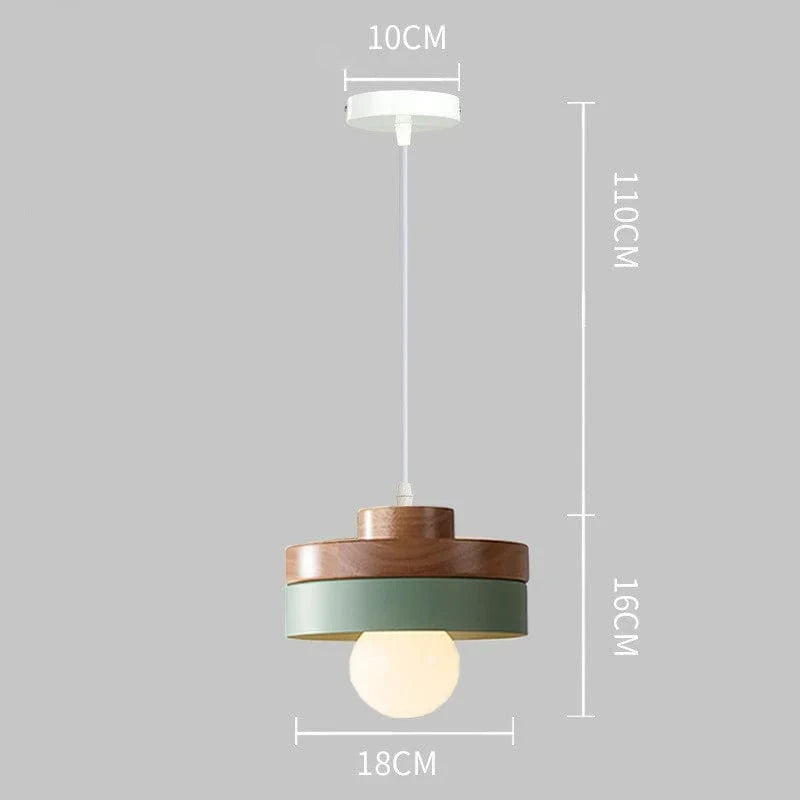 Suspension LED Nordique en Bois et Fer Noir de 18CM Carré - Idéal pour Salon, Chambre, Salle à Manger et Bureau | Marco Lucetti PL076 Rond Vert / Blanc froid