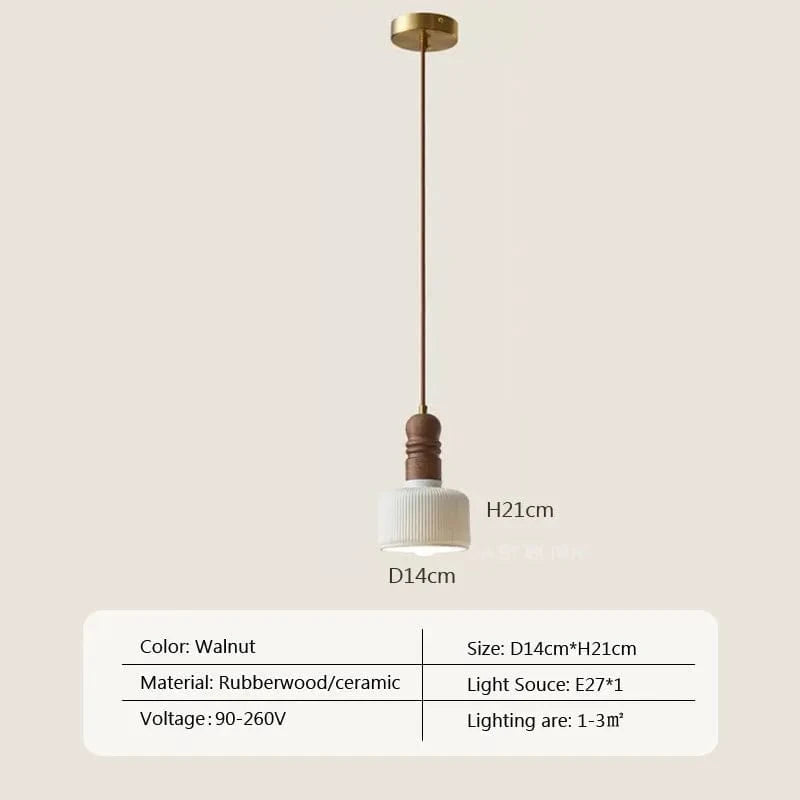 Suspension LED nordique en bois massif et céramique de haute qualité | Marco Lucetti LPL126 14cm Noyer / Blanc froid