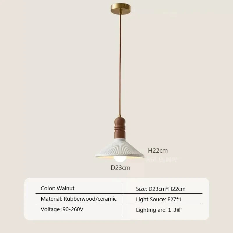 Suspension LED nordique en bois massif et céramique de haute qualité | Marco Lucetti LPL126 23cm Noyer / Blanc froid