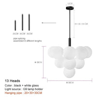 Suspension LED nordique en boule de verre design | Marco Lucetti Noir à 13 têtes / Blanc chaud 3000K