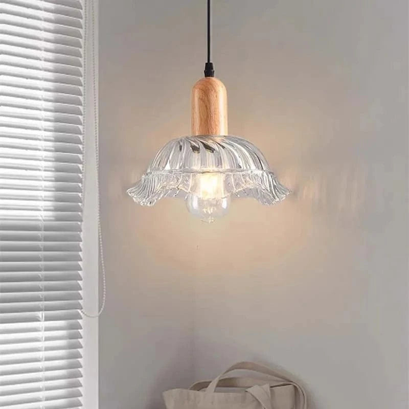 Suspension LED nordique en verre et bois, style moderne | Marco Lucetti