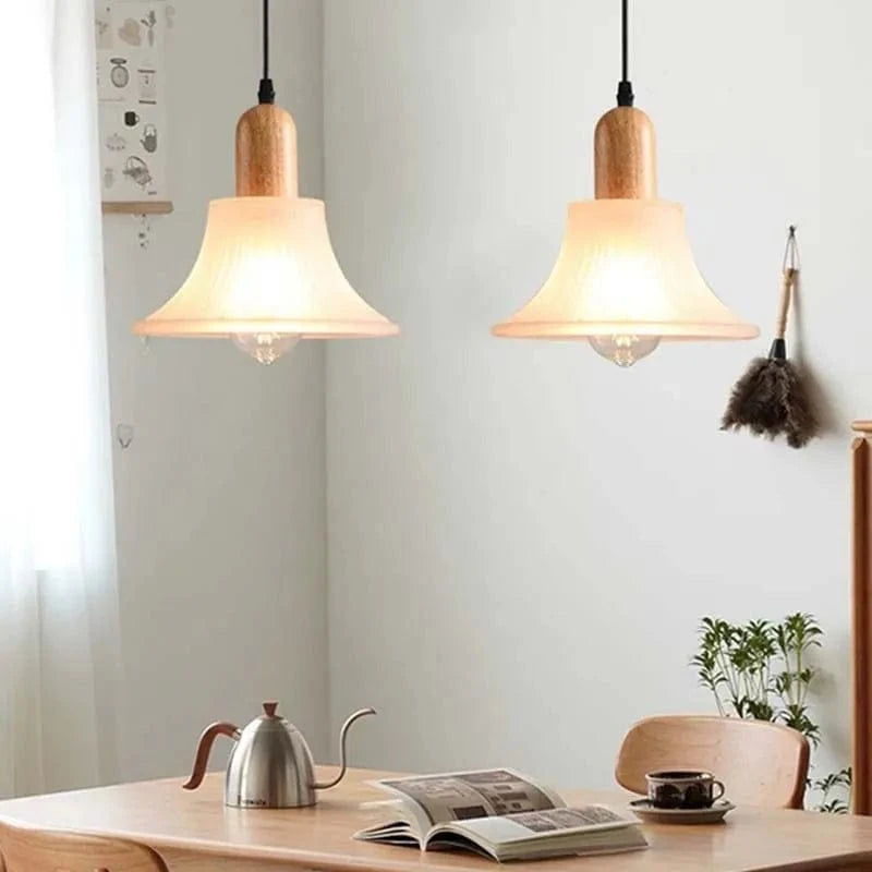 Suspension LED nordique en verre et bois, style moderne | Marco Lucetti