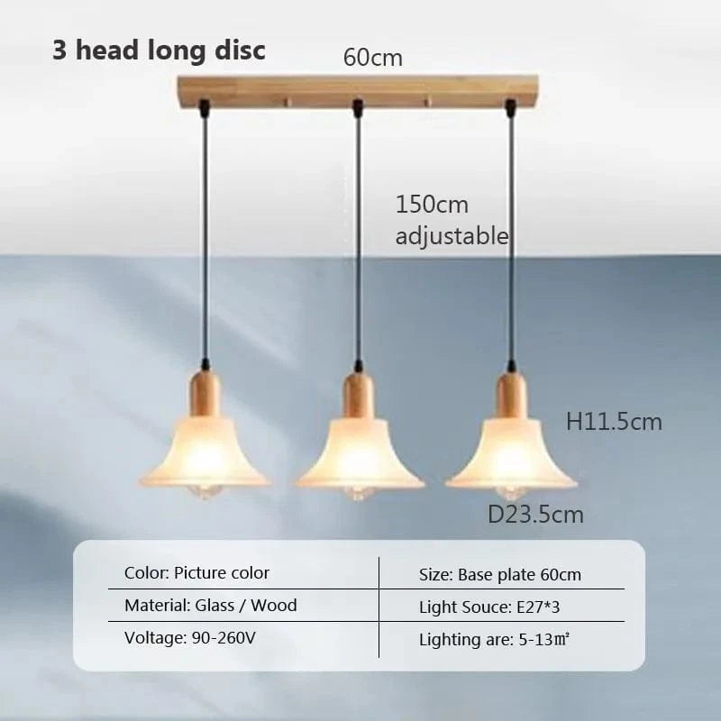 Suspension LED nordique en verre et bois, style moderne | Marco Lucetti PL023G004 A 3H Longue / Blanc froid