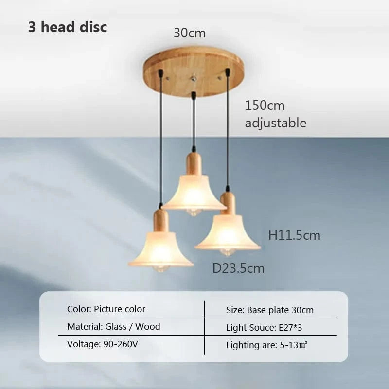 Suspension LED nordique en verre et bois, style moderne | Marco Lucetti PL023G004 A disque 3H / Blanc froid