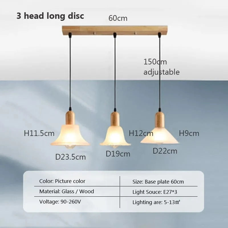 Suspension LED nordique en verre et bois, style moderne | Marco Lucetti PL023G004 ABD Long / Blanc froid