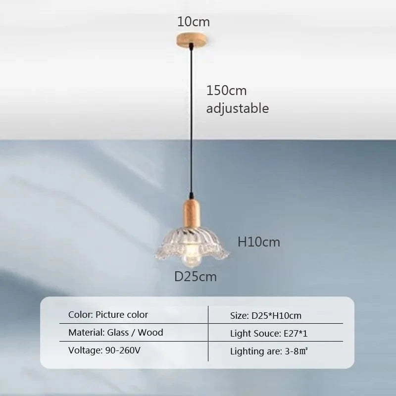 Suspension LED nordique en verre et bois, style moderne | Marco Lucetti PL023G004 C 1H / Blanc froid