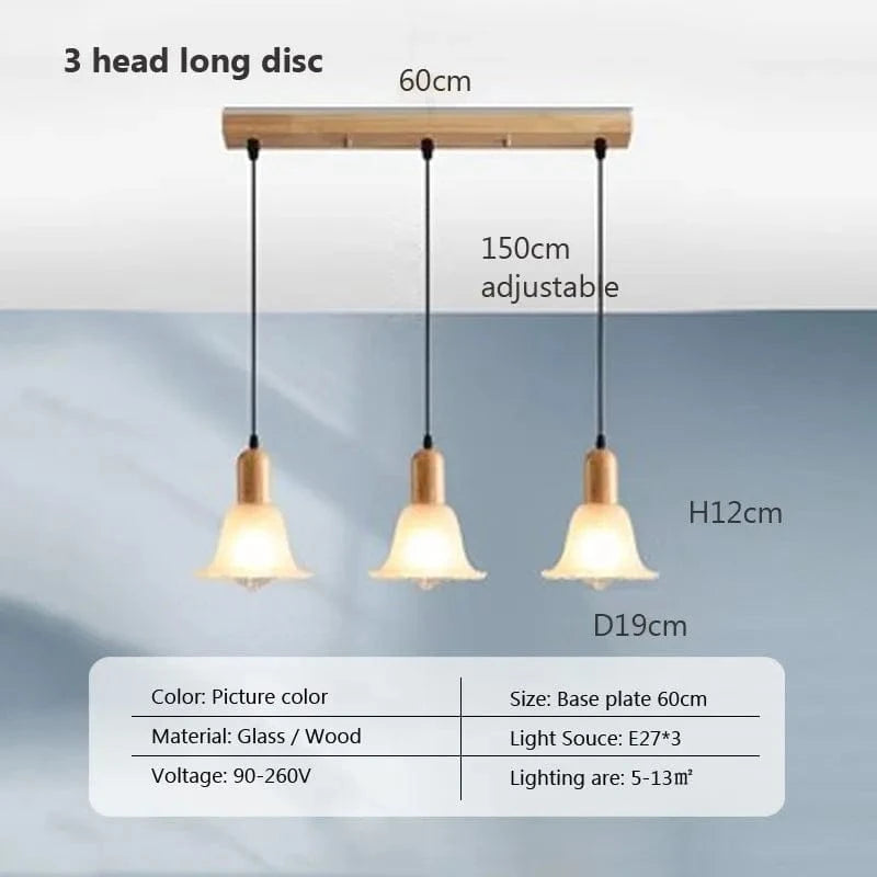 Suspension LED nordique en verre et bois, style moderne | Marco Lucetti PL023G004 D 3H Longue / Blanc froid