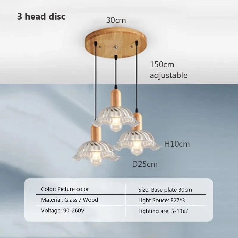 Suspension LED nordique en verre et bois, style moderne | Marco Lucetti PL023G004 Disque C 3H / Blanc froid