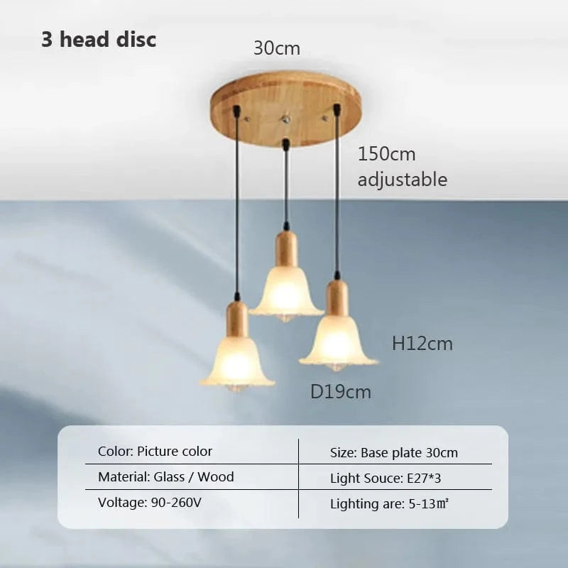 Suspension LED nordique en verre et bois, style moderne | Marco Lucetti PL023G004 Disque D 3H / Blanc froid