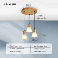 Suspension LED nordique en verre et bois, style moderne | Marco Lucetti PL023G004 Disque D 3H / Blanc froid