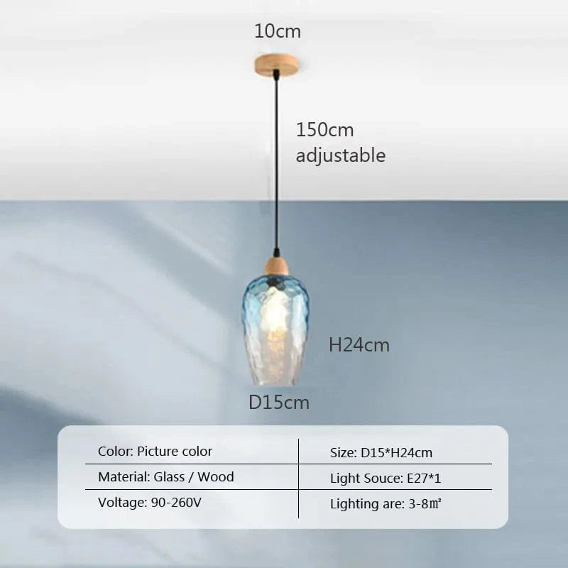 Suspension LED nordique en verre et bois, style moderne | Marco Lucetti PL023G004 E 1H / Blanc froid