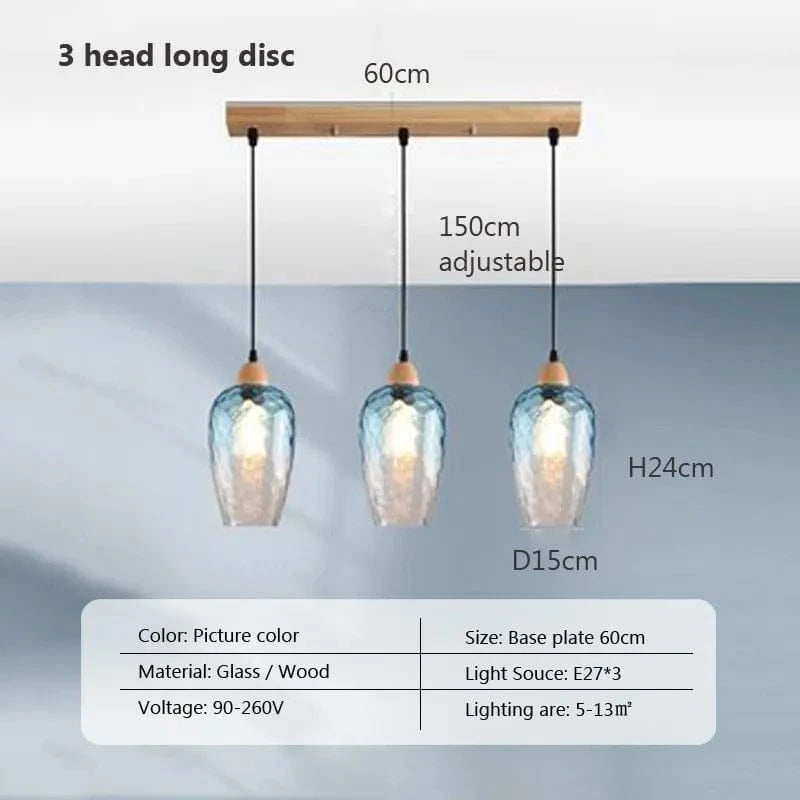 Suspension LED nordique en verre et bois, style moderne | Marco Lucetti PL023G004 E 3H Longue / Blanc froid