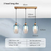 Suspension LED nordique en verre et bois, style moderne | Marco Lucetti PL023G004 E 3H Longue / Blanc froid