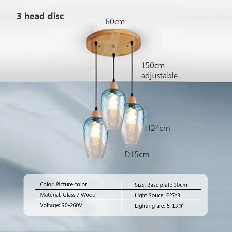 Suspension LED nordique en verre et bois, style moderne | Marco Lucetti PL023G004 E Disque 3H / Blanc froid