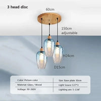 Suspension LED nordique en verre et bois, style moderne | Marco Lucetti PL023G004 E Disque 3H / Blanc froid