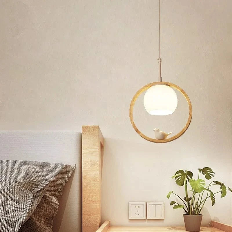 Suspension LED nordique en verre - Oiseau rond en bois | Marco Lucetti