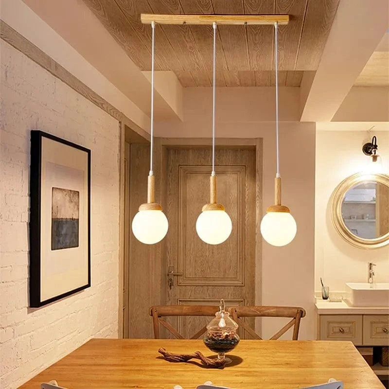 Suspension LED nordique en verre - Oiseau rond en bois | Marco Lucetti