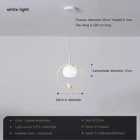 Suspension LED nordique en verre - Oiseau rond en bois | Marco Lucetti PL580 B-blanc
