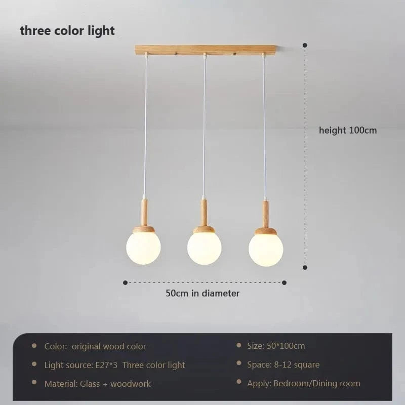 Suspension LED nordique en verre - Oiseau rond en bois | Marco Lucetti PL580 C-trois couleurs