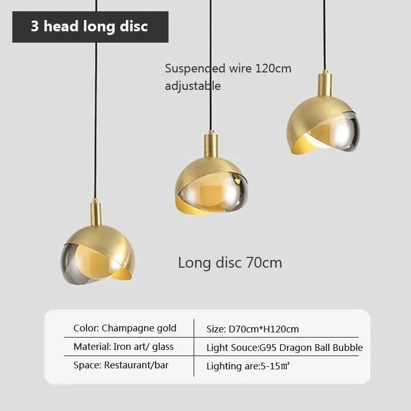 Suspension LED nordique en verre royal | Marco Lucetti PL786 A3H disque long / Blanc froid